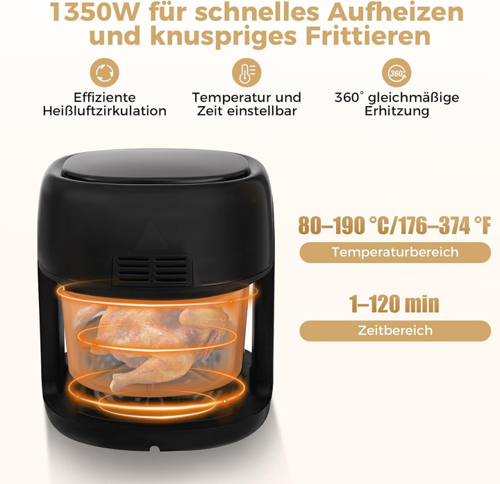 1350W Heissluftfritteuse 3.3L Smart Airfryer mit TouchScreen & Timer, 80–190 °C Einstellbaren Temper
