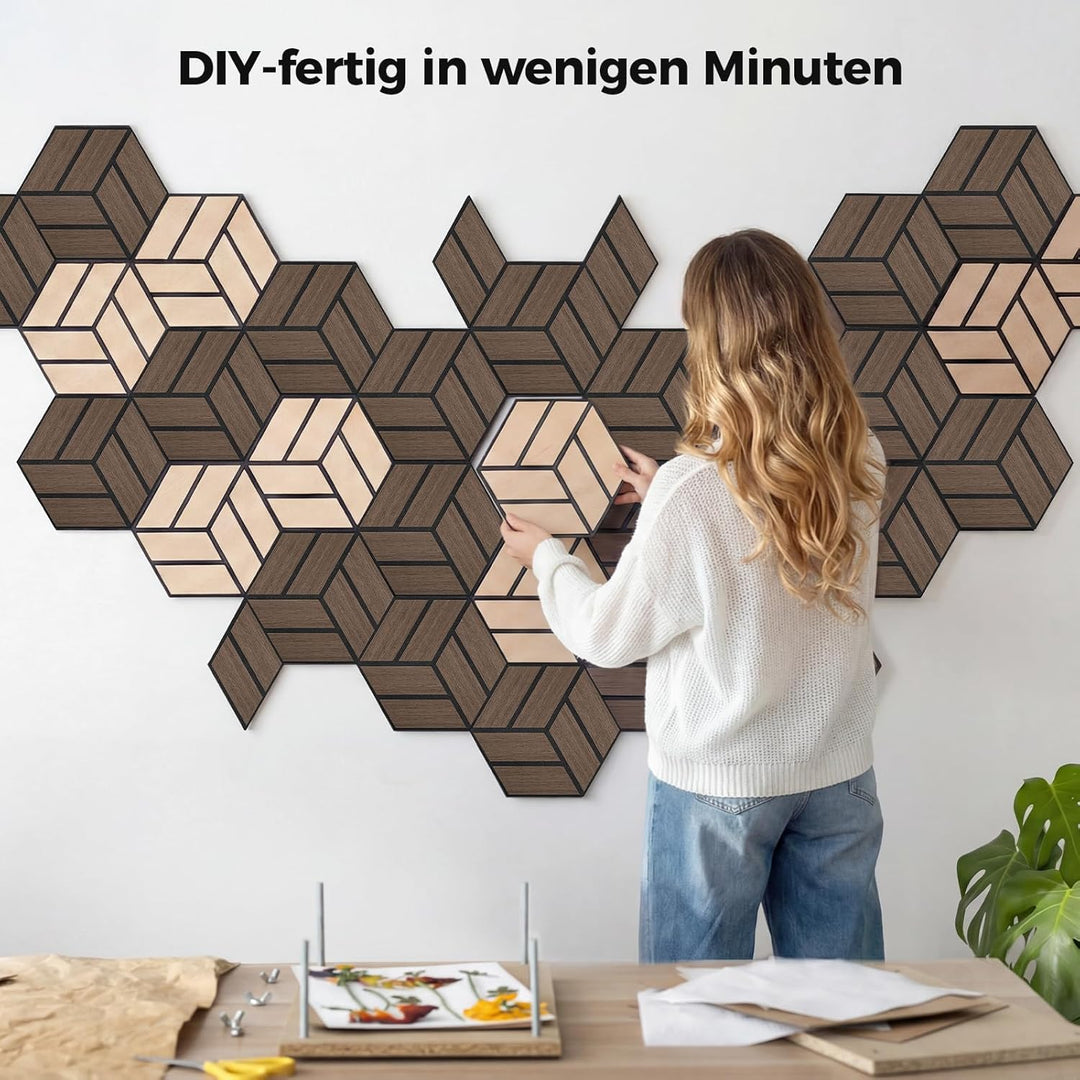 12 Stück Hexagon Akustikplatten Selbstklebend, 30 x 26 x 0,9 cm Hohe Dichte schallabsorber wand, Sch