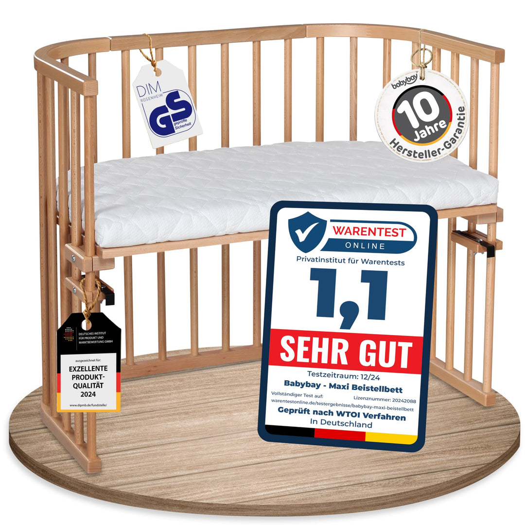 babybay Maxi extra grosses Beistellbett aus massivem Buchenholz/Kinderbett Höhe stufenlos verstellba