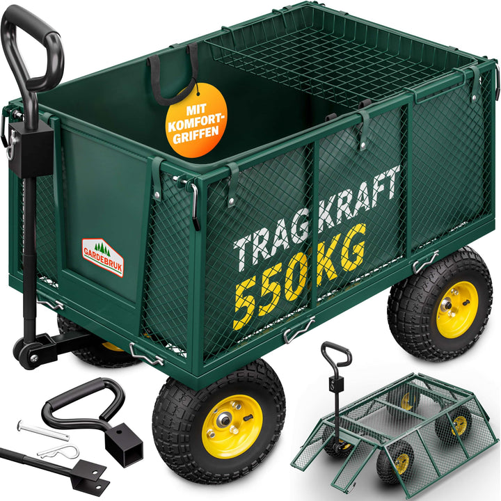 GARDEBRUK® Bollerwagen 550kg Belastbar Klappbar Stabil Herausnehmbare Plane Gerätewagen Handwagen Ga