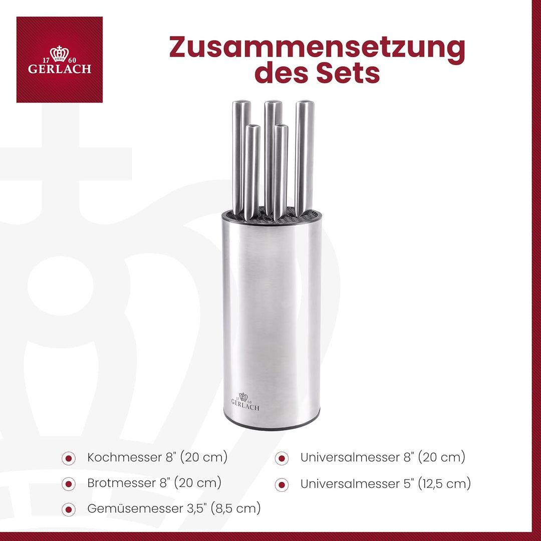 Gerlach Ambiente Messerblock Messerset Küchenmesserset 5 Messer Aus Edelstahl Küchenmesser im Block