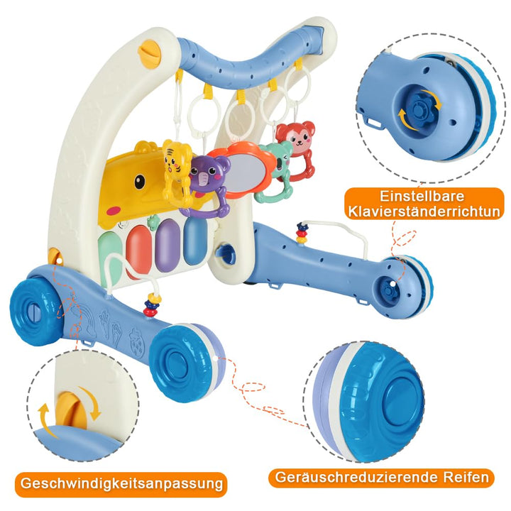 4 IN 1 Piano-Gym Spieldecke,Lauflernwagen,Krabbeldecke mit Musik und Lichtern,Spielmatte mit Spielbo