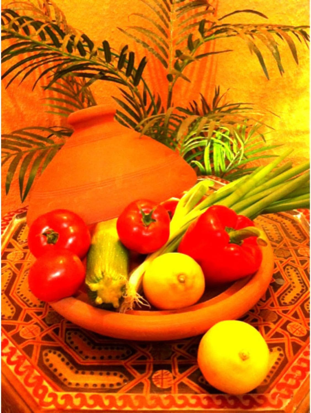 Tajine, original aus Marokko, Tontopf zum Kochen, Tuareg Ø 30cm, für 4-5 Personen, handgetöpfert aus