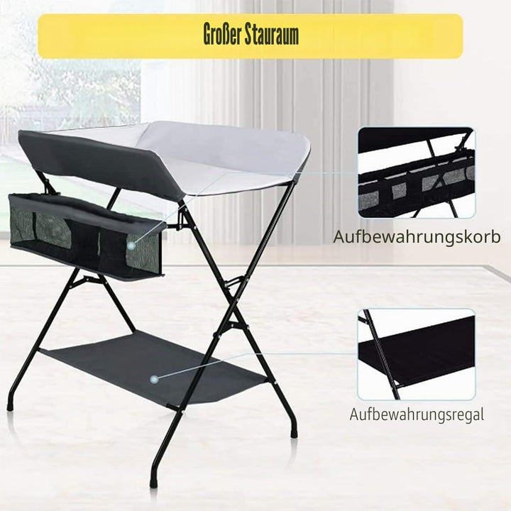 OHMG Baby Wickelkombi Klappbare Wickelkommode,Wickeltisch mit Rollen,Mobiler Wickeltisch mit Wickela