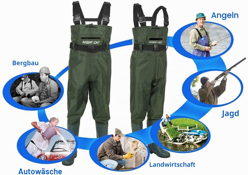 Night Cat Wathose Herren Damen Frauen Wathose mit Stiefeln wasserdichte Atmungsaktive Crosswater Wad