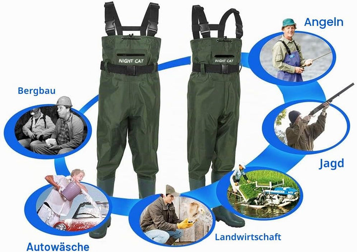Night Cat Wathose Herren Damen Frauen Wathose mit Stiefeln wasserdichte Atmungsaktive Crosswater Wad