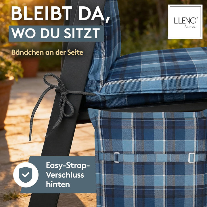 LILENO HOME Sonnenliege Auflage als [1er Set - Rollliege] in Karo Blau - Gartenliegen Auflage perfek