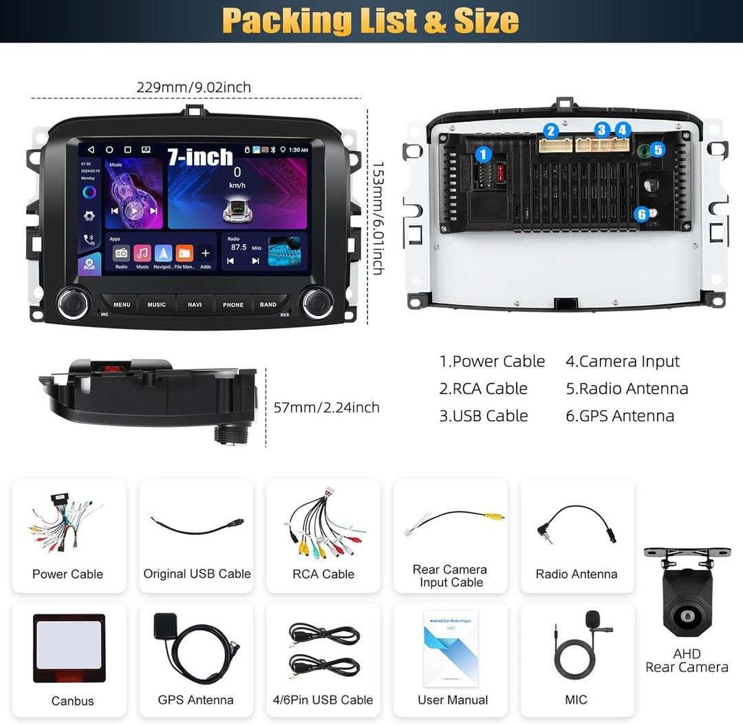 4G+64G CAMECHO Android 13 Autoradio für FIAT 500L 2013-2018 mit Navi Carplay Android Auto, 7 Zoll Bi