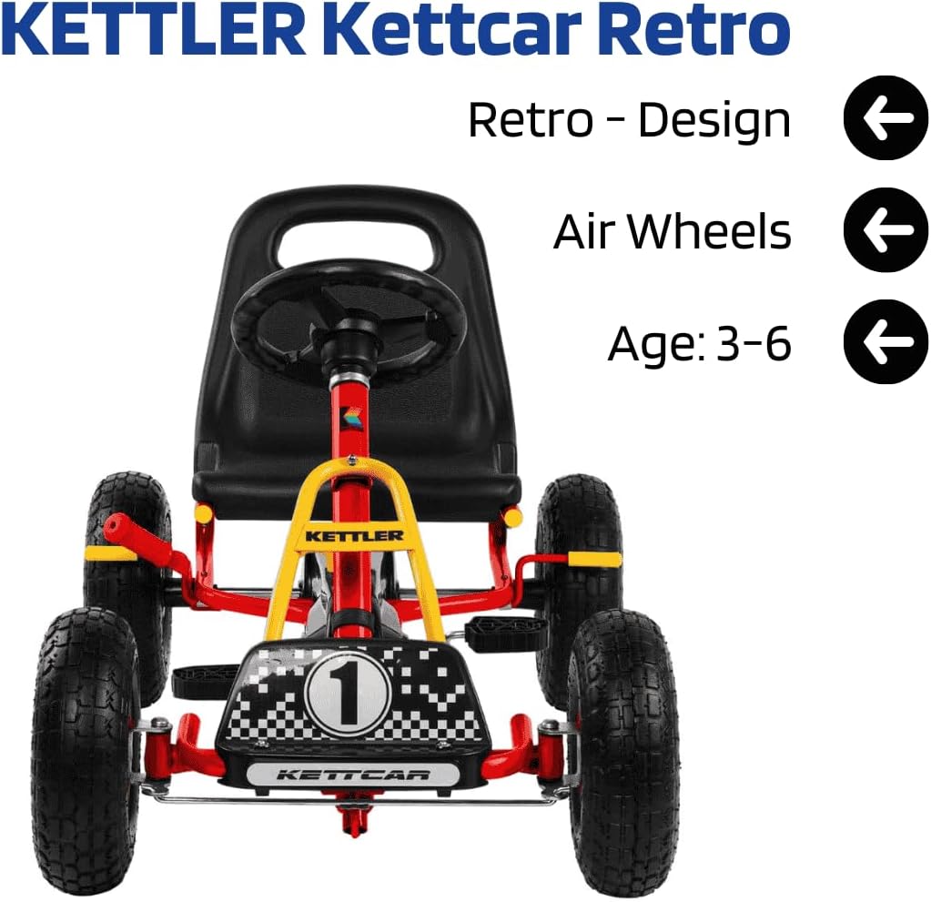 KETTLER Kettcar Retro | Go-Kart | mit Handbremse & Luftbereifung (Rot), Rot