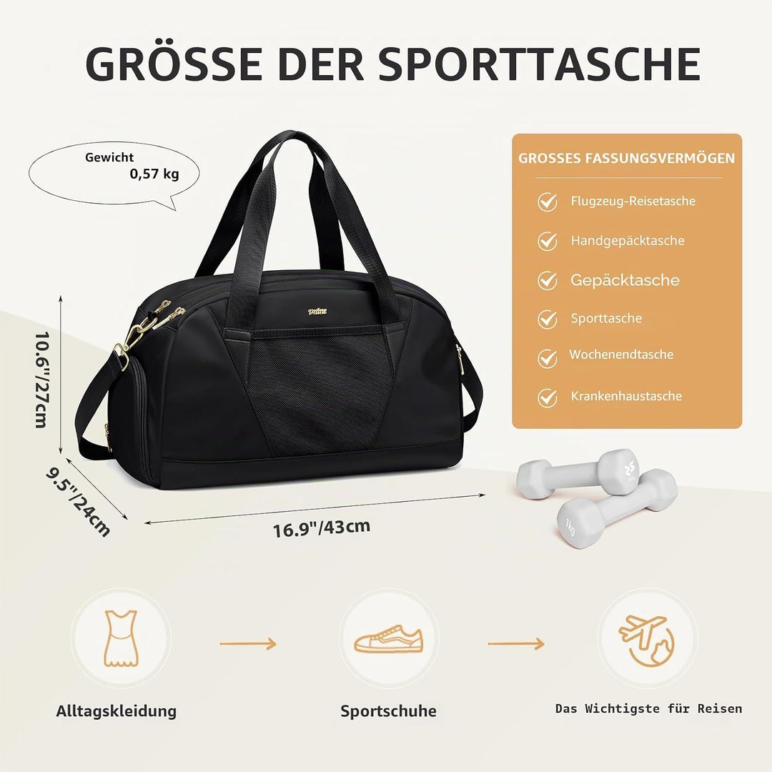 VNINE Reisetasche Sporttasche Damen，Leichte Handgepäck Tasche Weekender Bag Schwimmtasche Wasserdich