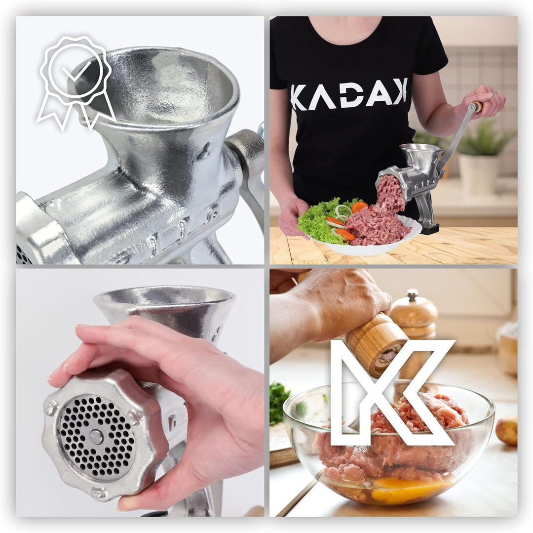 KADAX Fleischwolf aus Eisenguss, 6 Grössen, manuelle Fleischmaschine mit Tischklemme, Vintage Fleisc