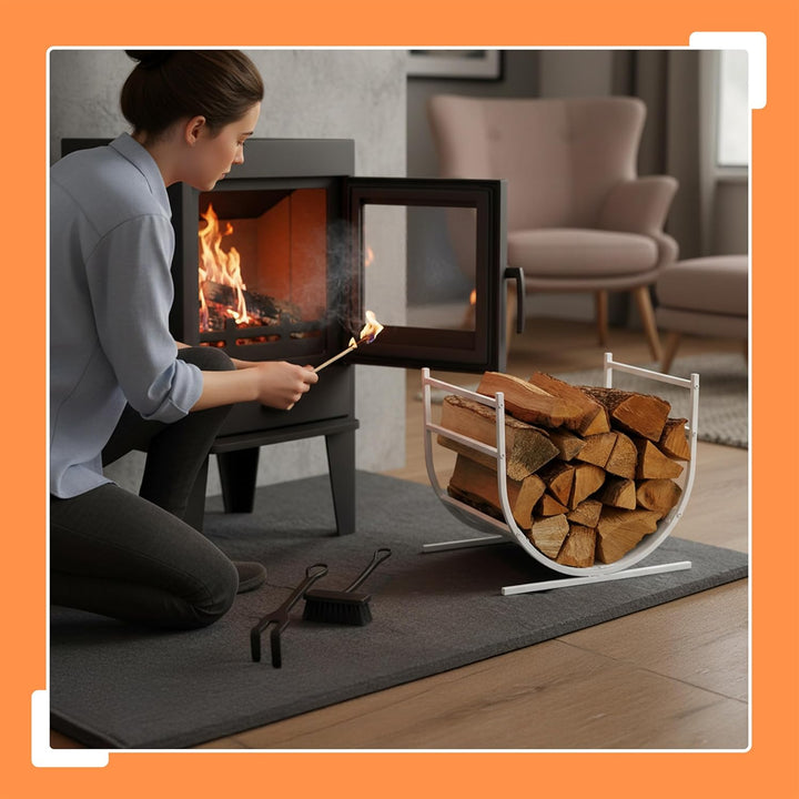 Relaxdays Kaminholzregal U-Form, Metall, HBT: 40x46x38 cm, Brennholzregal für Feuerholz, Stapelholz,