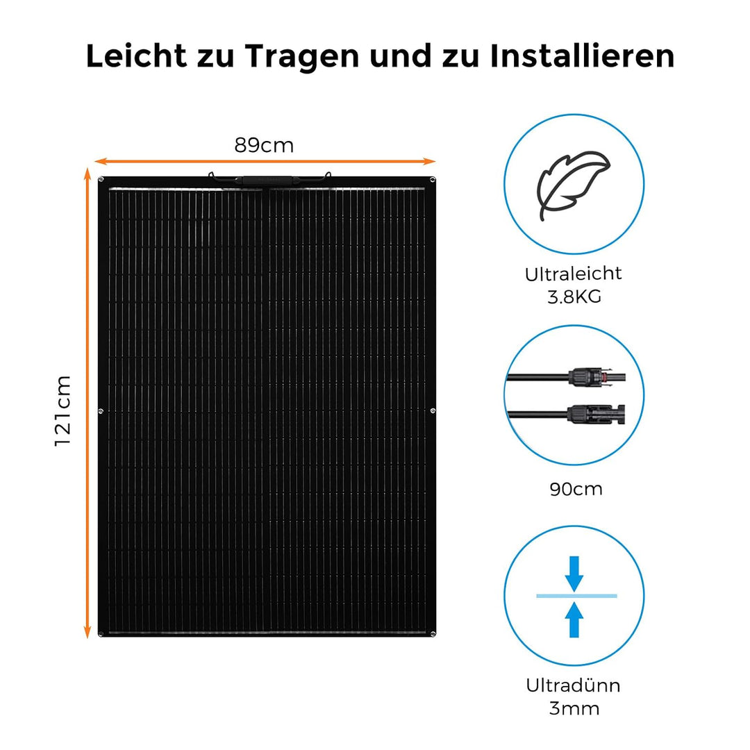 Solarpanel Flexibel 200W 12V, Flexibles Solarpanel Solarmodule Schwarz Monokristallines Solar für Wo