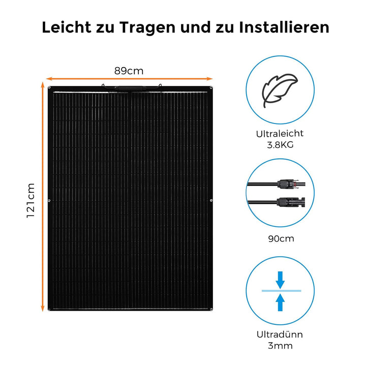 Solarpanel Flexibel 200W 12V, Flexibles Solarpanel Solarmodule Schwarz Monokristallines Solar für Wo