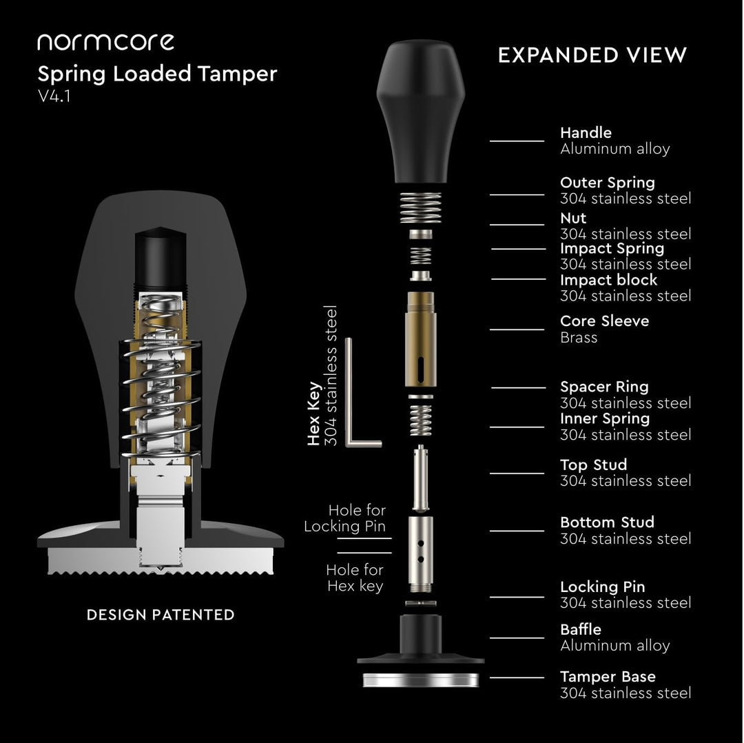 Normcore 58,5 mm Kaffee-Tamper V4.1 mit Klick-Sound-Feedback, Espresso-Stampfer mit Titan-PVD-Beschi