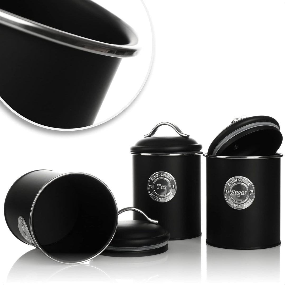 com-four® 3x Kaffeedose - Dekorative Vorratsdosen in 3 Designs - Aufbewahrungsbehälter mit Deckel fü