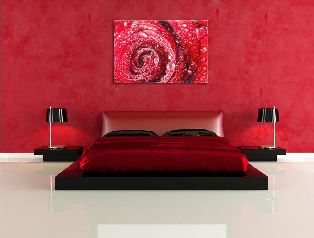 Pixxprint Rose mit Wassertropfen als Leinwandbild/Grösse: 100x70 cm/Wandbild/Kunstdruck/fertig bespa