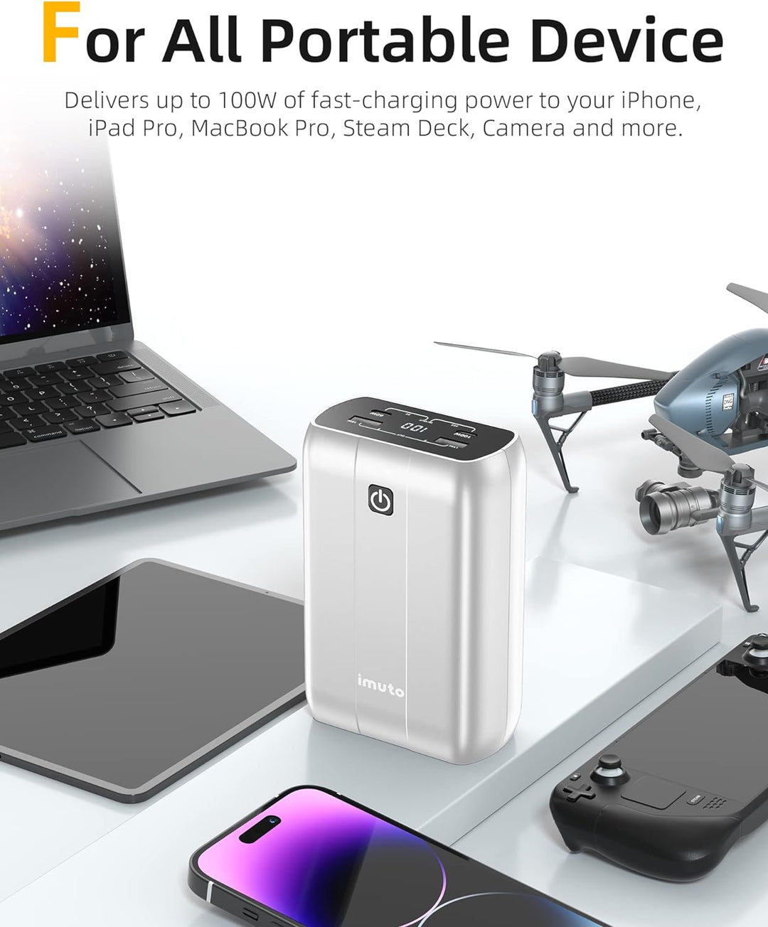 imuto Powerbank USB C 100W, 26800mah Power Bank Schnellladefunktion PD3.0 Externer Handy-Akku Tragba