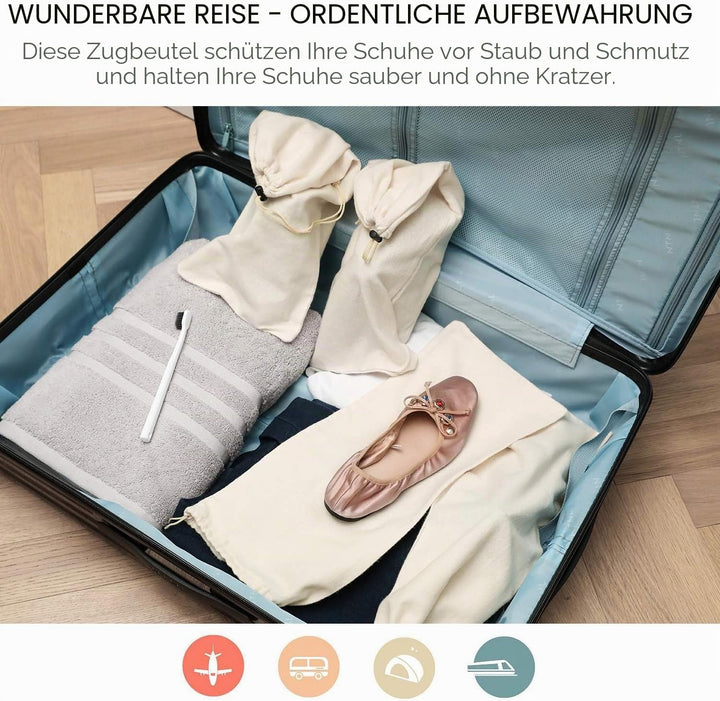 BlesMaller Schuh-Aufbewahrungsbeutel 100% Baumwolle mit Kordelzug für Männer und Frauen für Reisen S