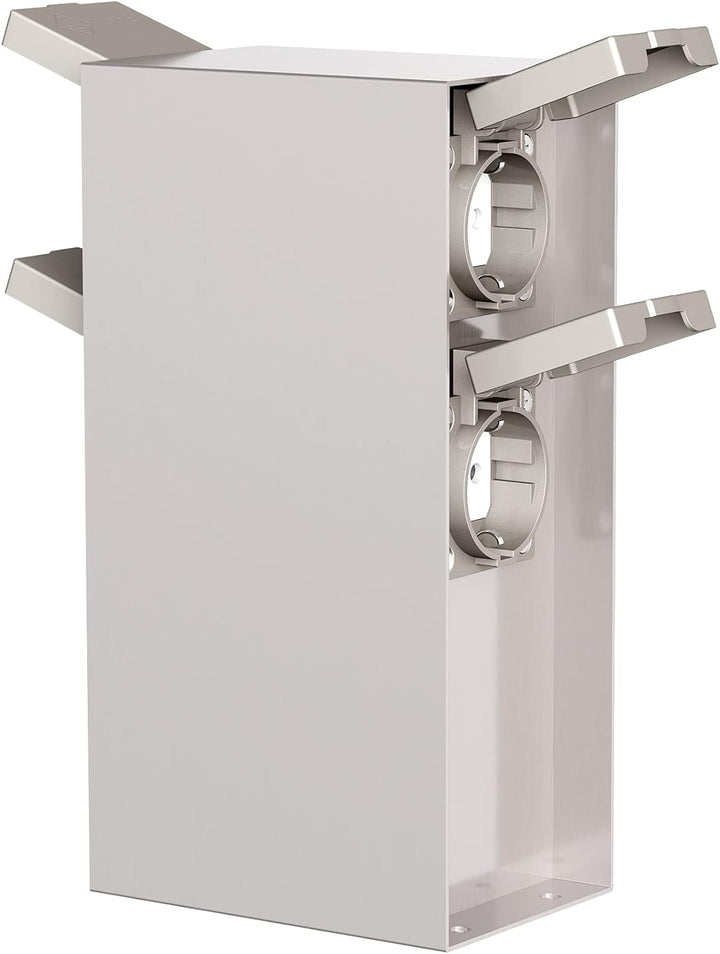 ledscom.de Garten Steckdosensäule POMI für aussen, IP44, 4-fach, edelstahl, eckig, 23 cm