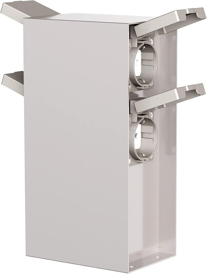 ledscom.de Garten Steckdosensäule POMI, Outdoor, IP44, 4-Fach, Edelstahl, eckig, 23 cm, 2 STK. 2 Stü