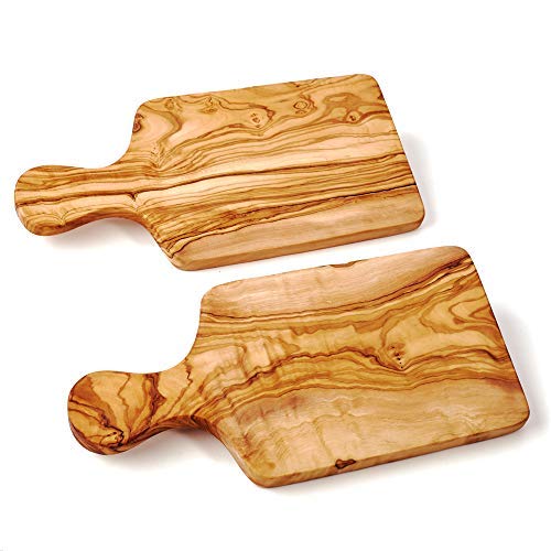 DAS OLIVENHOLZBRETT® 2er Set Schneidebrett mit Griff (ca. 25cm lang), ca. 25cm lang