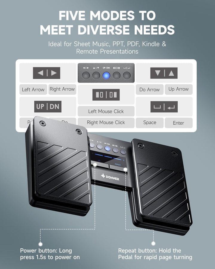 Donner Wireless Bluetooth Page Turner Pedal Bluetooth-Seitenumblätterer-Pedal für iPad-Tablets und S