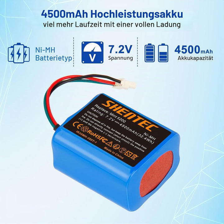 Shentec 7.2V 3500mAh Ni-MH Akku Ersatzakku für iRobot Braava 380 380T 390 390T Mint 5200 5200B 5200C