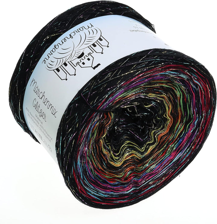 LiLu´s Märchengarne (80,00€/kg) Farbverlaufsgarn Farbexplosion 400g - 1520m 4 fädig mit Glitzer Bobb