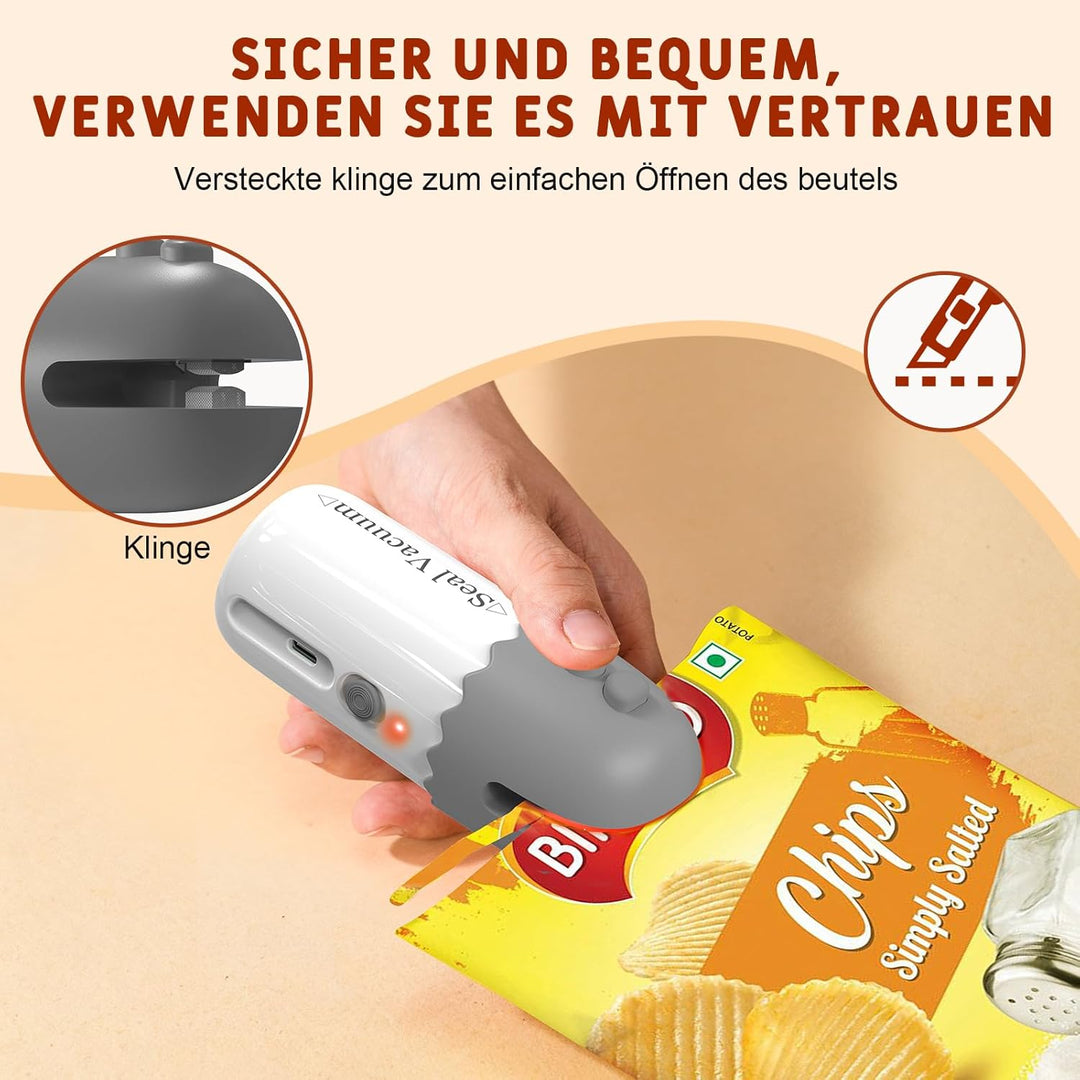 3 in 1 Handliche Vakuumiergerät, Folienschweissgerät mit 20 Wiederverwendbare Vakuumbeutel, Bag Seal