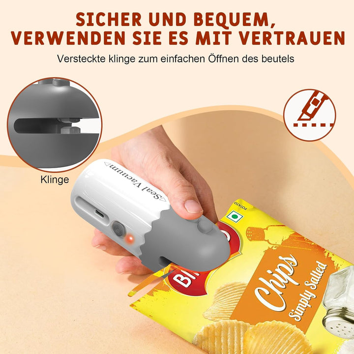 3 in 1 Handliche Vakuumiergerät, Folienschweissgerät mit 20 Wiederverwendbare Vakuumbeutel, Bag Seal