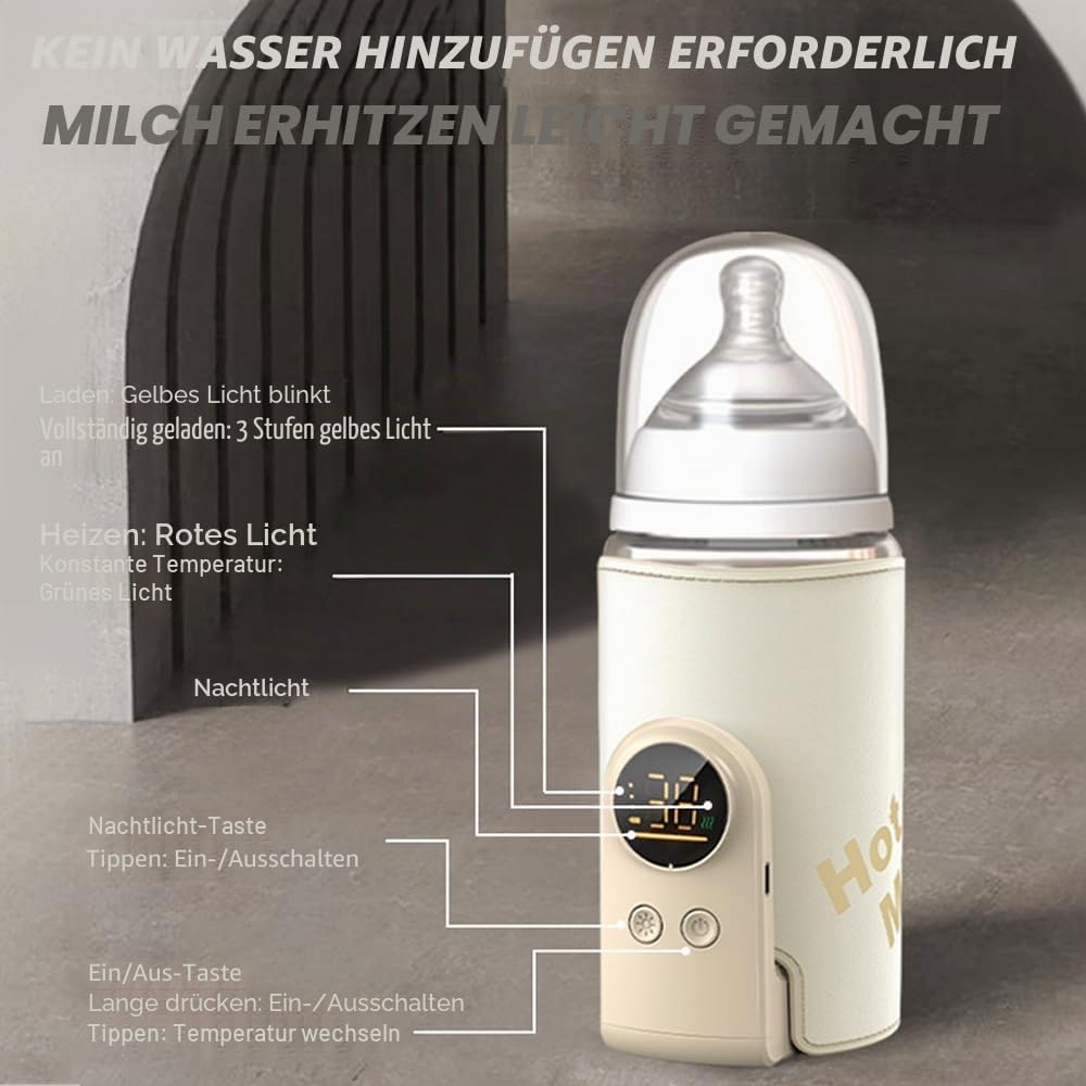 Tragbarer Flaschenwärmer Baby, Flaschenwärmer für Unterwegs, 6 Einstellbare Temperatur 38-50℃, USB-L