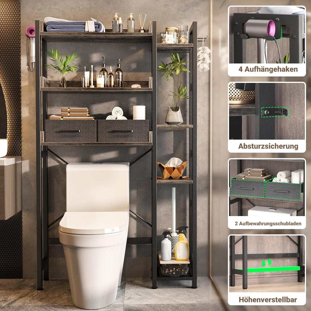 Waschmaschinenregal mit 2 Schubladen – 7-stöckiger Toilettenregal mit verstellbarem Regal, Toiletten