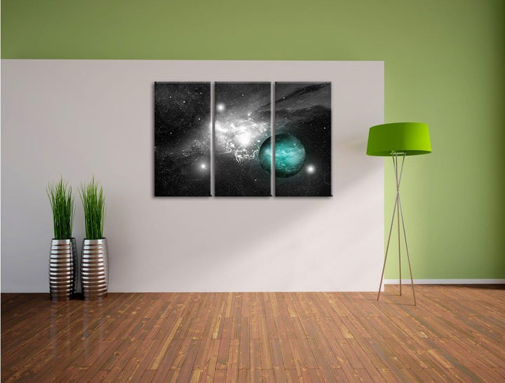 Pixxprint Sterne Galaxie / 3-Teilig/Gesamtmass 120cm Leinwandbild bespannt auf Holzrahmen/Wandbild K