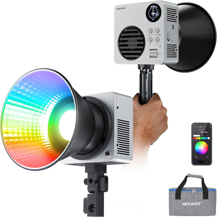 NEEWER 80W RGBWW LED Videoleuchte mit Reflektor und 72Wh Akku, APP/2,4G Steuerung 18 Effekte 10400lu