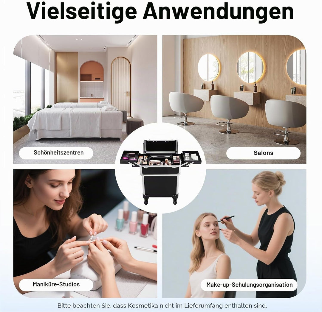 Kosmetik Trolley, 3-in-1 Kosmetikkoffer Gross Beautycase Koffer Trolley mit Schlösser, Friseurkoffer