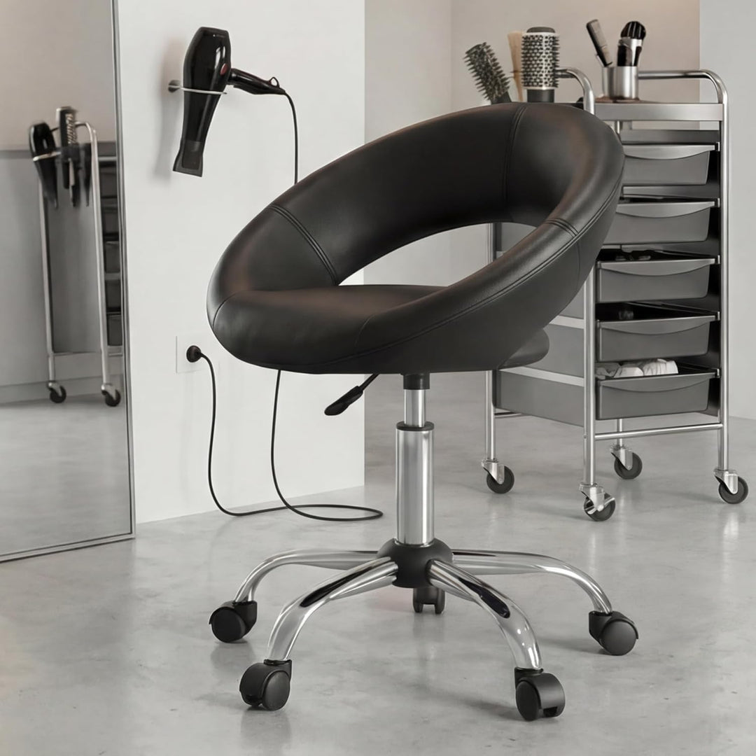 Duhome Drehstuhl mit Rollen, Rollhocker Kunstleder Drehhocker Schminktisch Hocker mit Lehne Arbeitsh
