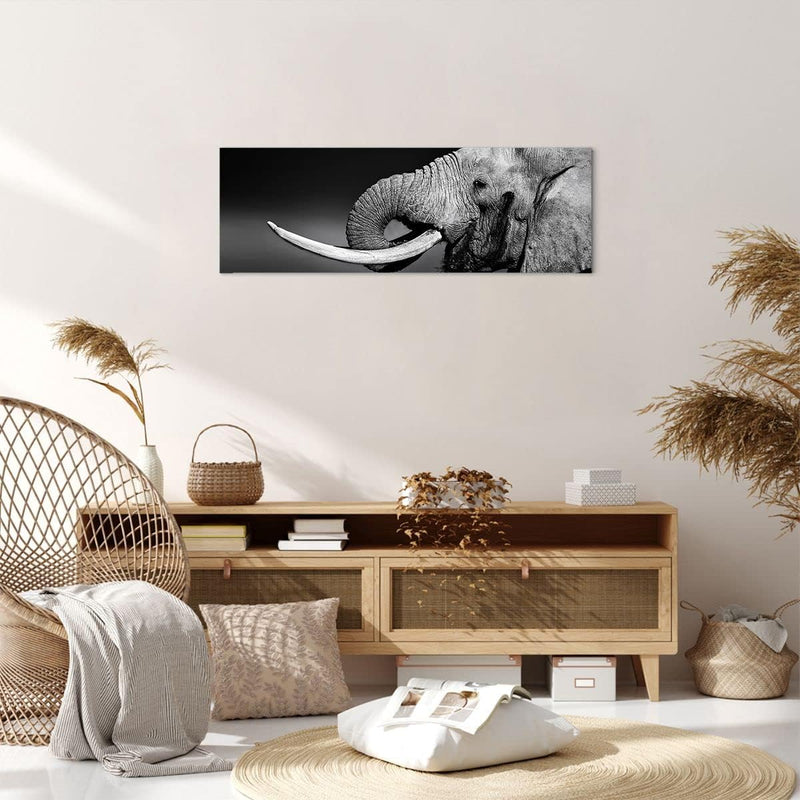 Panorama Bilder auf Leinwand Elefant Stosszahn Natur Leinwandbild 90x30cm Wandbilder Dekoration Wohn