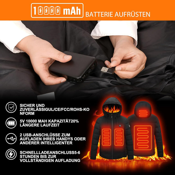 Qdreclod Beheizte Jacke mit Kapuze, Warme Jacke Heizjacke mit 3 Heizstufen, Beheizbare Kapuzenjacke