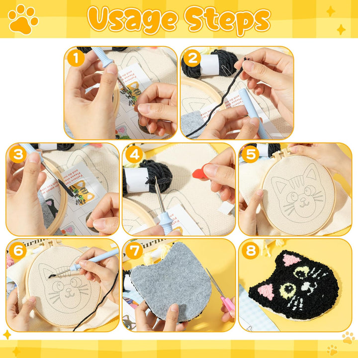 WATINC Punch Needle Untersetzer Kit Punch Needle Untersetzer Kit Katze DIY Handwerk Stickerei Kit Ea