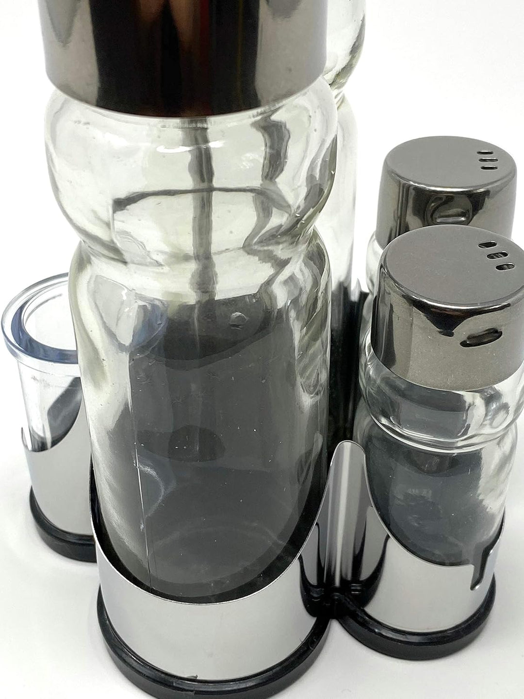 Menage Essig und Öl Spender Glas Salz Pfeffer Zahnstocher Set Edelstahl 250 Silber Glas Ölspender
