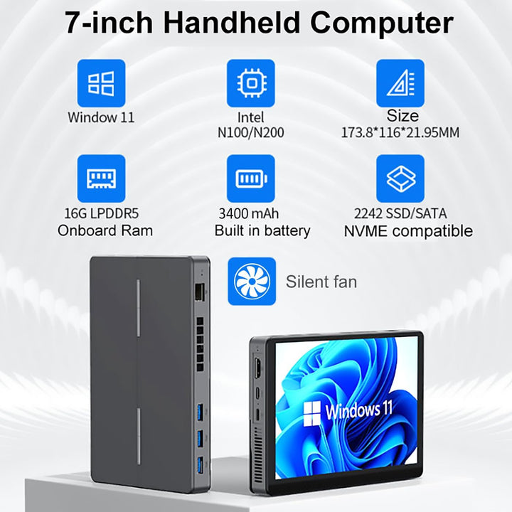 SZBOX Mini PC Computer N200 (Upgrade N100) mit Bildschirm, Tablet Computer Win11 mit LPDDR5 16GB Int