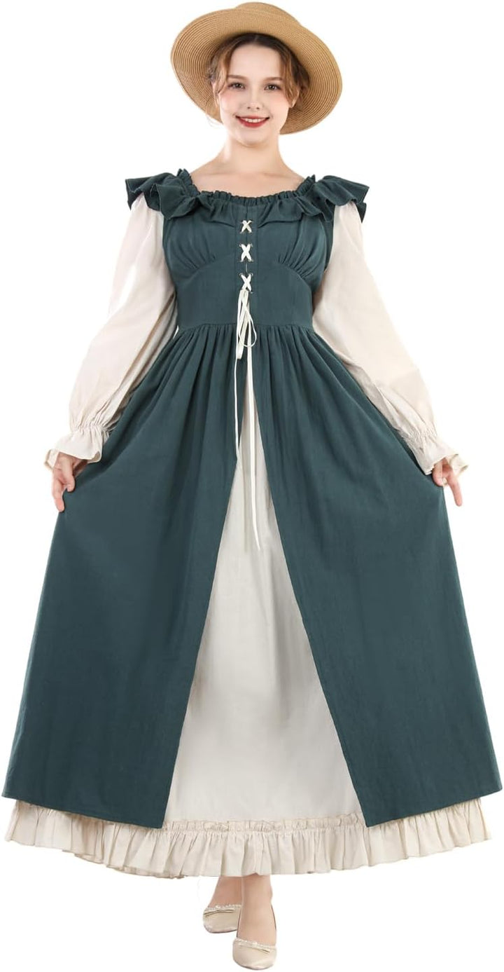 Fiamll Renaissance Kleid Damen Mittelalter Renaissance Faire Kleid Langarm Irisches Kleid Retro Vikt
