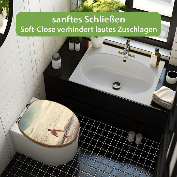 banjado Design WC Sitz Bambus Absenkautomatik 45,8x37,5cm - Toilettendeckel mit Absenkautomatik Holz