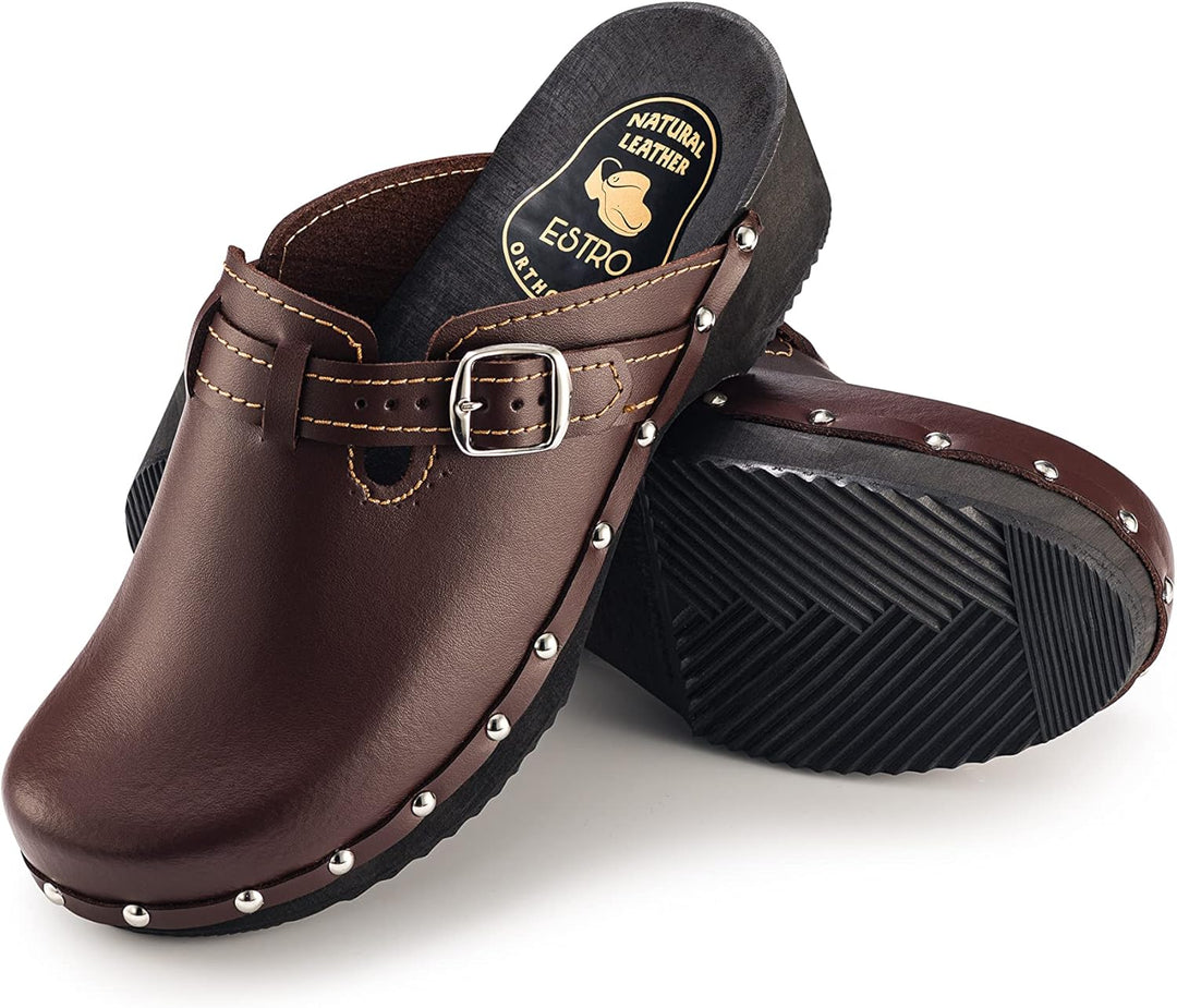 ESTRO Clogs Damen Holz Leder - Clogs Herren Damen Clogs Leder Holzschuhe Herren Holzclogs Damen mit