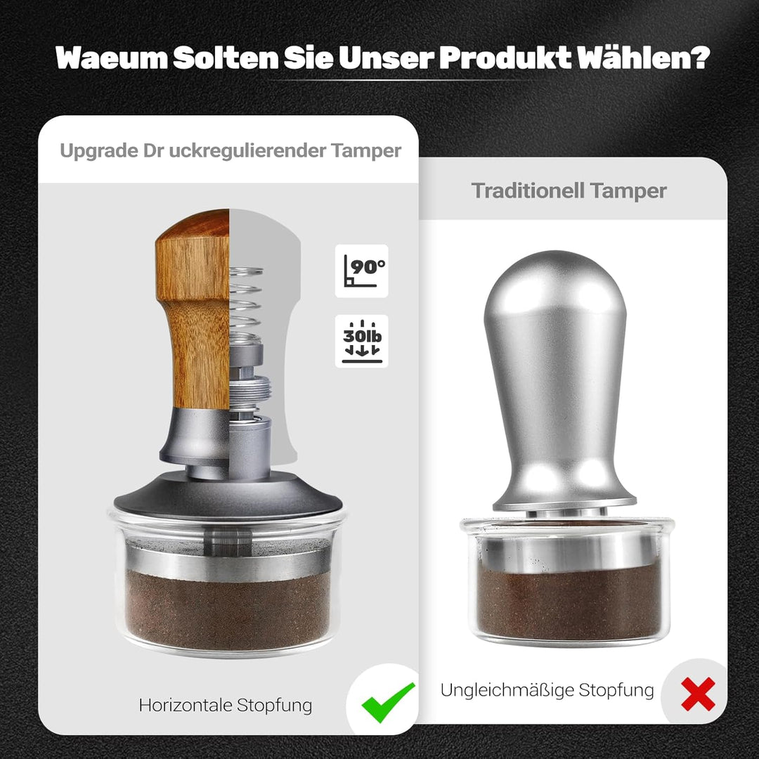 Tamper 54mm, 30lbs Druckregulierend Calibrated Espresso Tamper, Federbelastet Anpressdruck Kaffee Ta