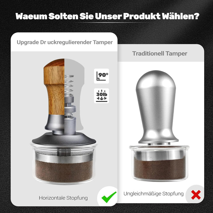 Tamper 54mm, 30lbs Druckregulierend Calibrated Espresso Tamper, Federbelastet Anpressdruck Kaffee Ta