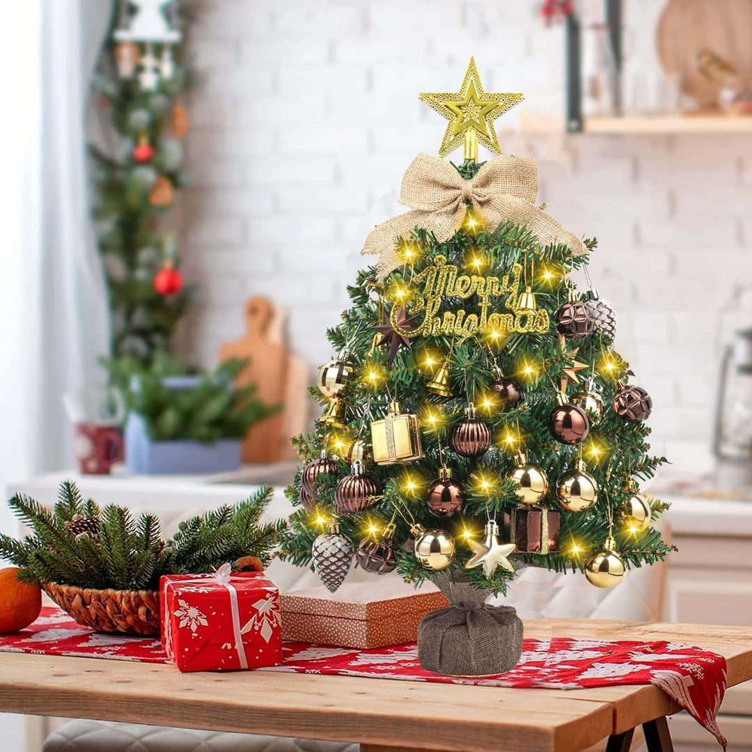 SVNVIOZ Mini 50cm Weihnachtsbaum mit Bronze Gold Weihnachtskugeln, Kleiner Weihnachtsbaum Stern Baum