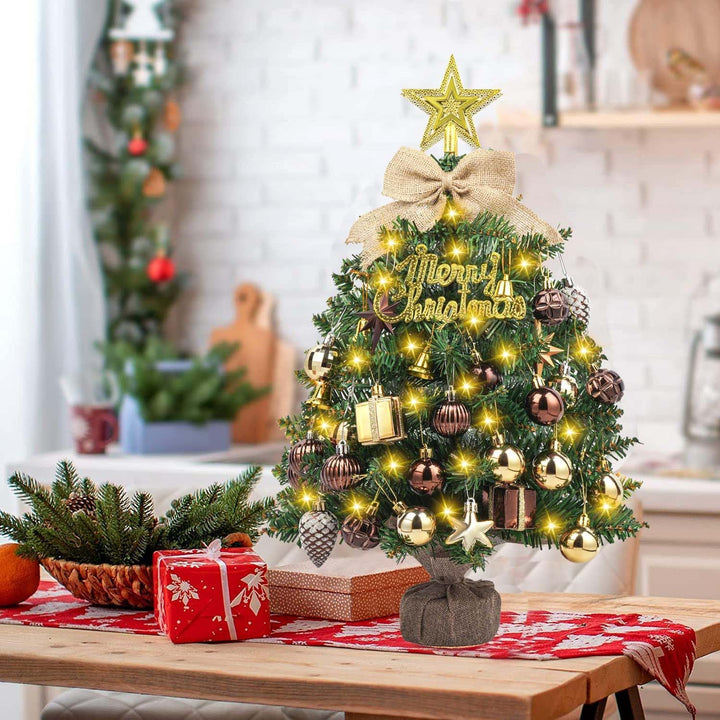 SVNVIOZ Mini 50cm Weihnachtsbaum mit Bronze Gold Weihnachtskugeln, Kleiner Weihnachtsbaum Stern Baum