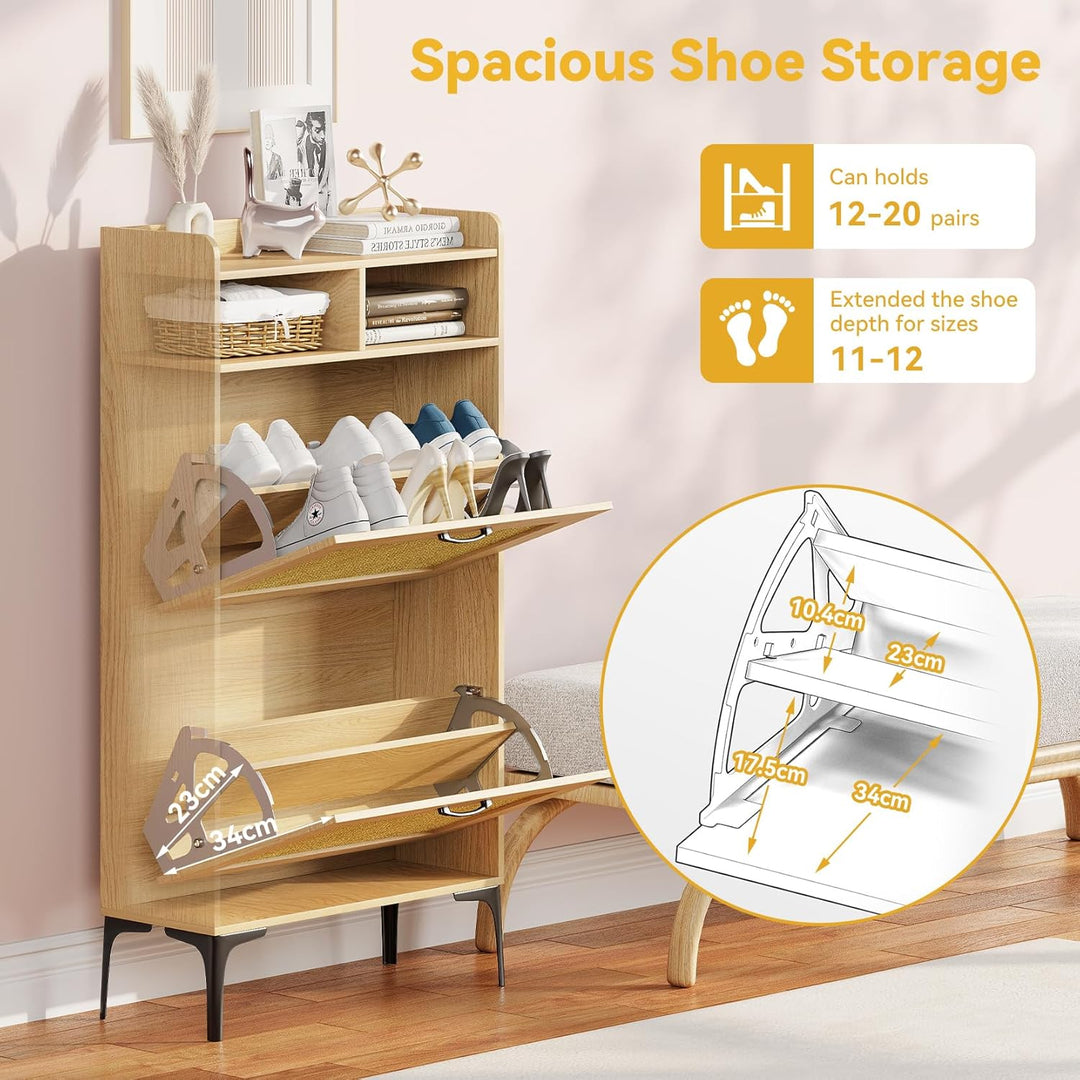 Dripex Schuhschrank, Schuhkipper mit 2 Flip-Schubladen,Schuhregal schmal mit Metallfüssen, verstellb